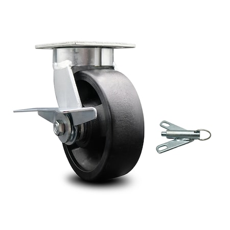 Service Caster 6 Inch Kingpinless Glass Filled Nylon Wheel Caster with Brake and Swivel Lock SCC-KP30S620-GFNR-SLB-BSL